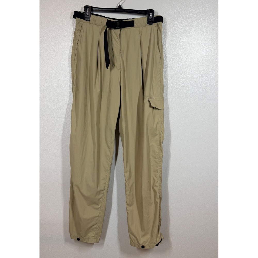 ExOfficio Pants Women M Tan Hiking Cargo Belted Pleated Nylon Outdoor Gorpcore
